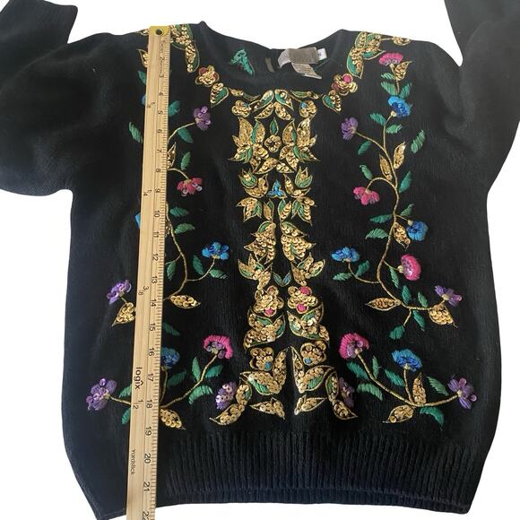 Lauren Cole Petites Vintage 80s Silk Angora Floral Sequin Sweater Small - Picture 9 of 9